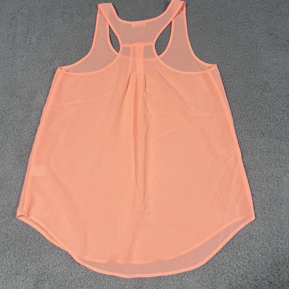 E&M Tank Top Womens Medium Coral Peach Sleeveless Sheer RacerBack Flowy - Picture 6 of 6